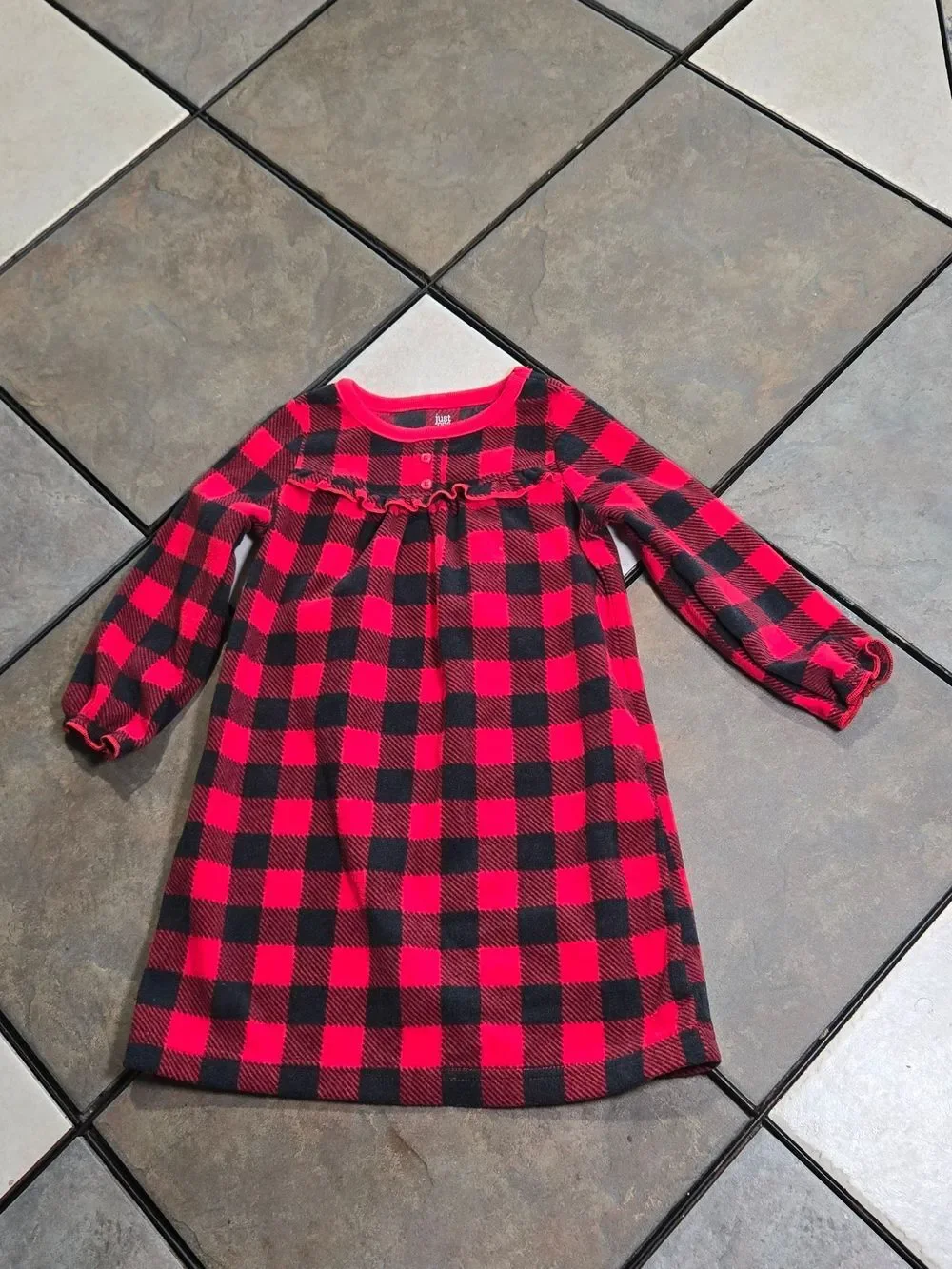 Carter's Buffalo Plaid Fleece Nightgown Girls 2T Red Black Cozy Winter Pajamas